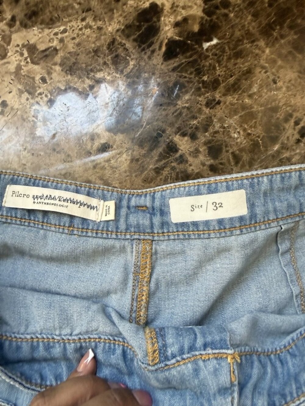 Anthropologie Wide Leg Denim Pants Women’s 32 NWT Belted Button Hem Blue - Picture 10 of 16